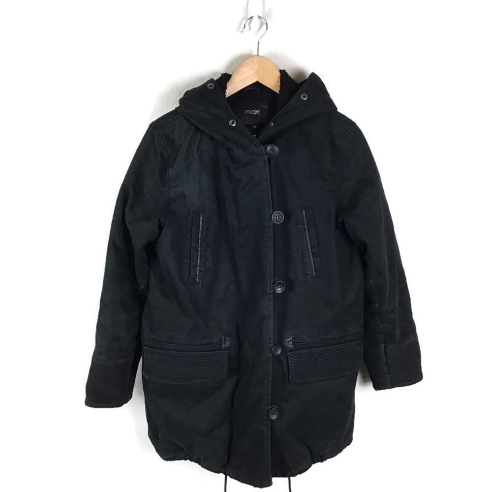 Maje Parka Coat Jacket Gaston Noir Oversized